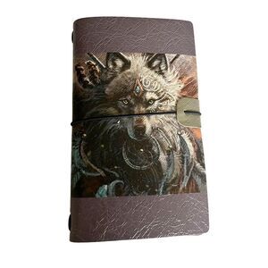 Warrior Wolf & Dreamcatcher Faux Leather Reusable Travelers Notebook 8x4.5”